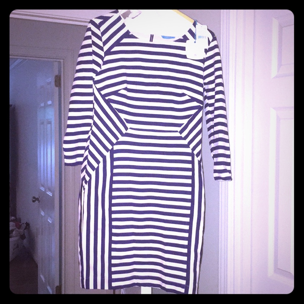Tori Richard Illusion Dress Navy Striped Dress